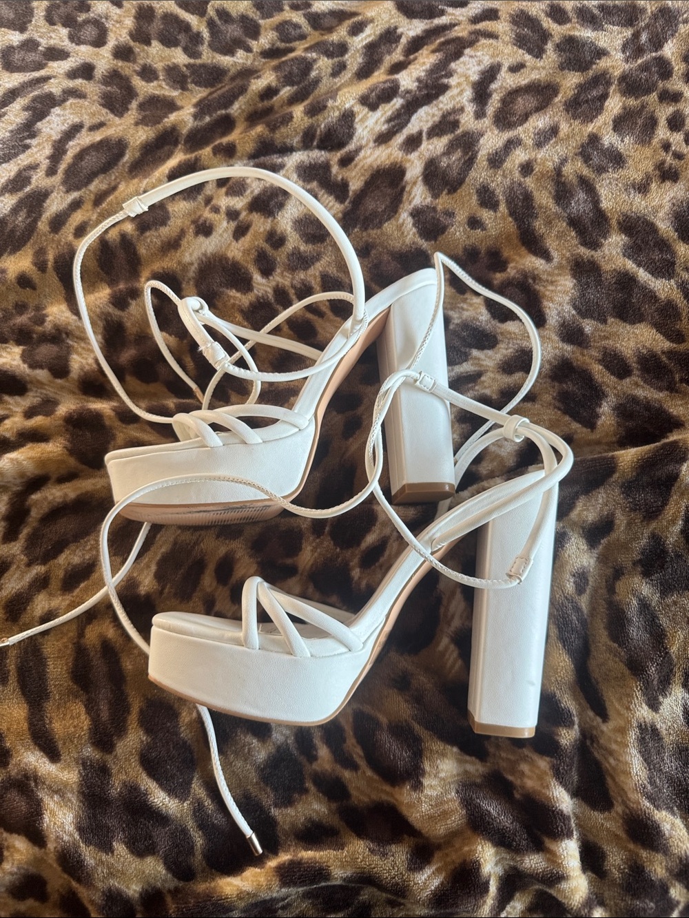 White Platform Strappy Block Heel Sandals - Women